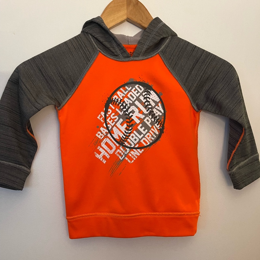 Jumping Beans Toddler Boys Adaptive Graphic Orange & Gray Fleece Hoodie Size 3T